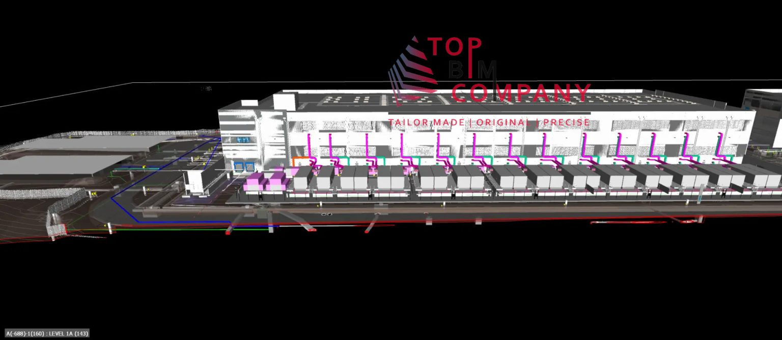3D BIM model with sectional and navigational view of wet utility systems, showcasing MEP coordination and underground utility layout for efficient construction planning