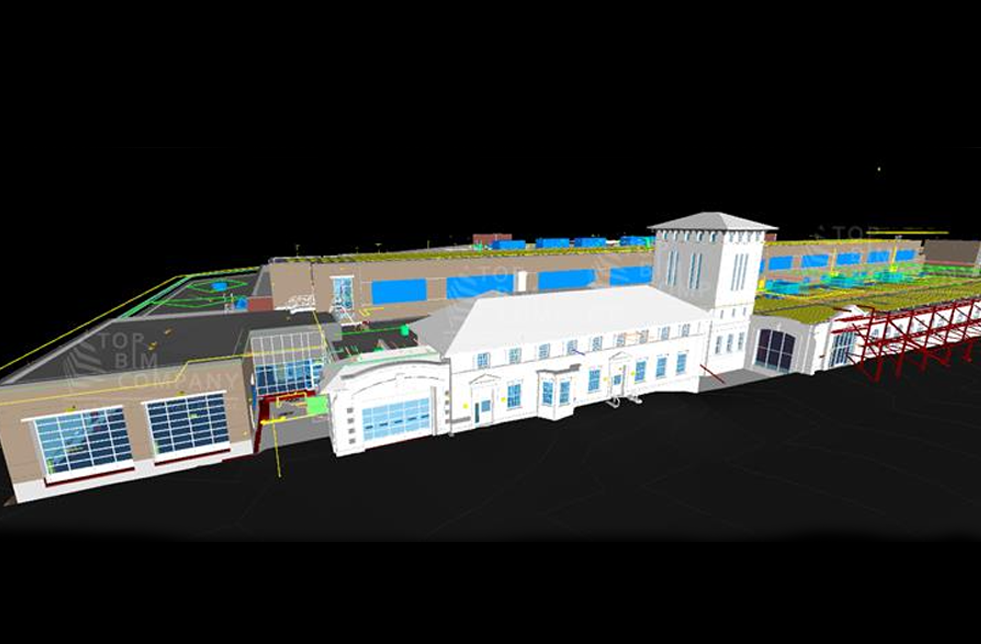 TopBIM Company 3D BIM coordination of WMATA Northern Bus Garage, integrating navigational layouts, transignal fire alarm, SCADA, and lightning protection systems for transit infrastructure