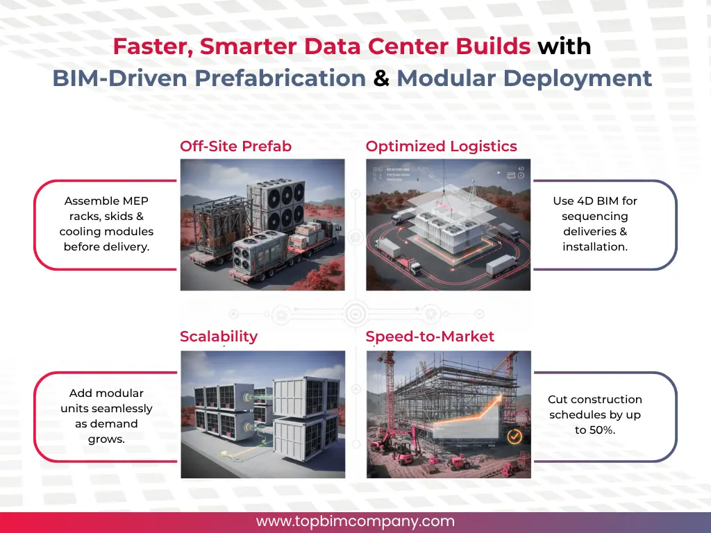 Faster, smarter data center builds with BIM-driven prefabrication and modular deployment. By TopBIM Company.