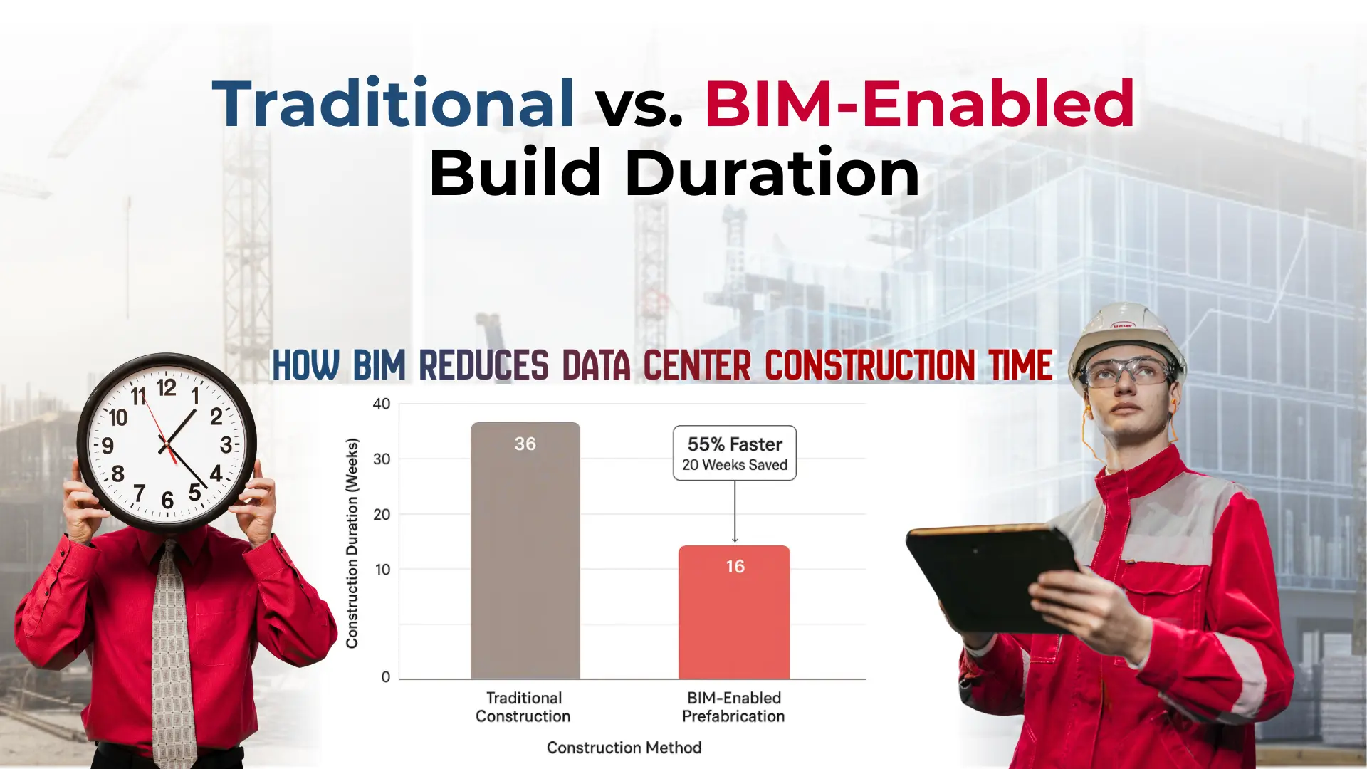 Traditional vs. BIM-enabled build duration highlighting faster project delivery with BIM. By TopBIM Company.